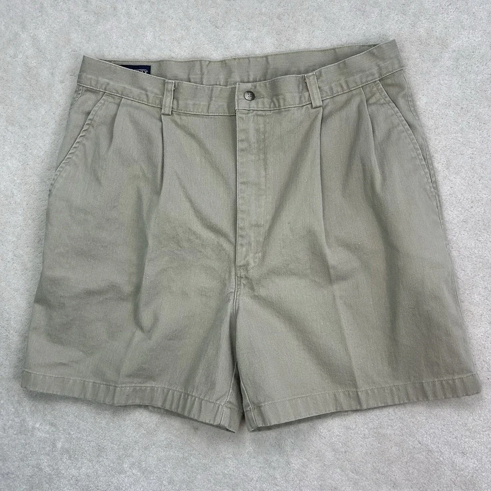 Vintage 90s Lands End Chino Shorts Mens 36 Pleated Khaki USA Made Dad Preppy